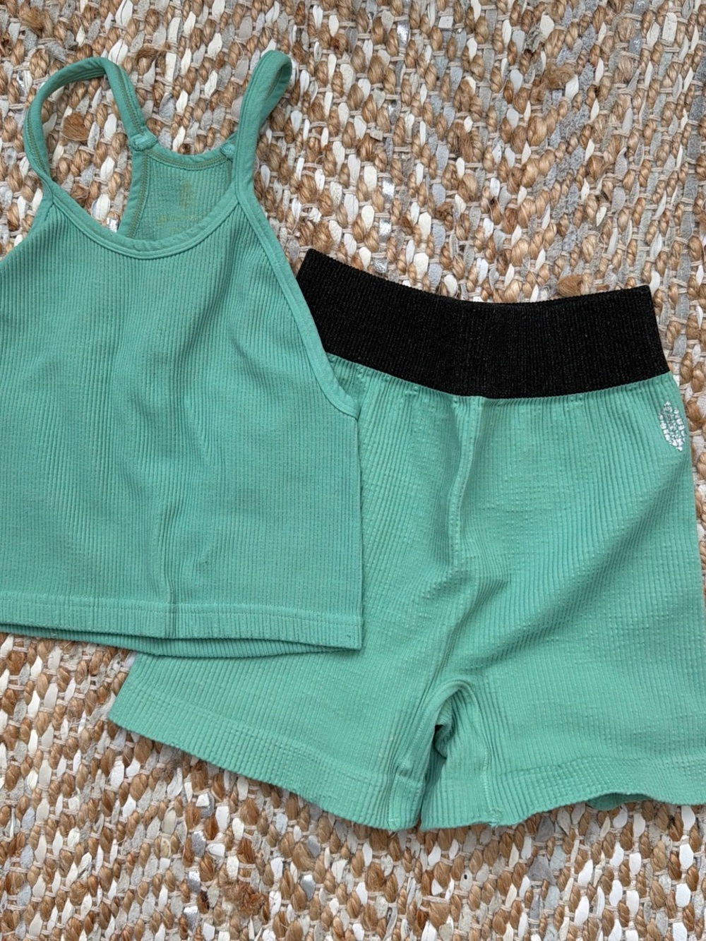 Free People Green Ribbed Tank and Shorts Set